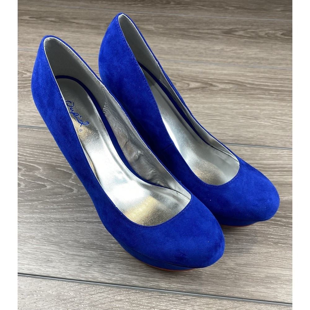 Qupid Women's Suede Platform Wedge Shoes Blue Size 9